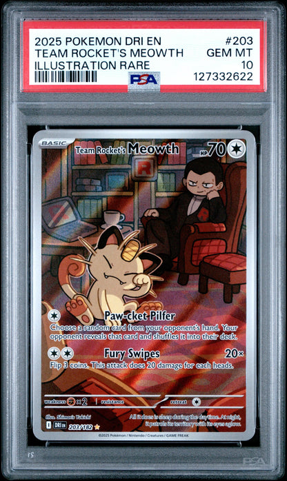 Pokémon Meowth Destined Rivals #203 (PSA10) Sleek Geek Collectibles
